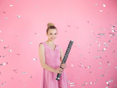 Konfetti pneumatyczne metaliczne SREBRNE 60 cm