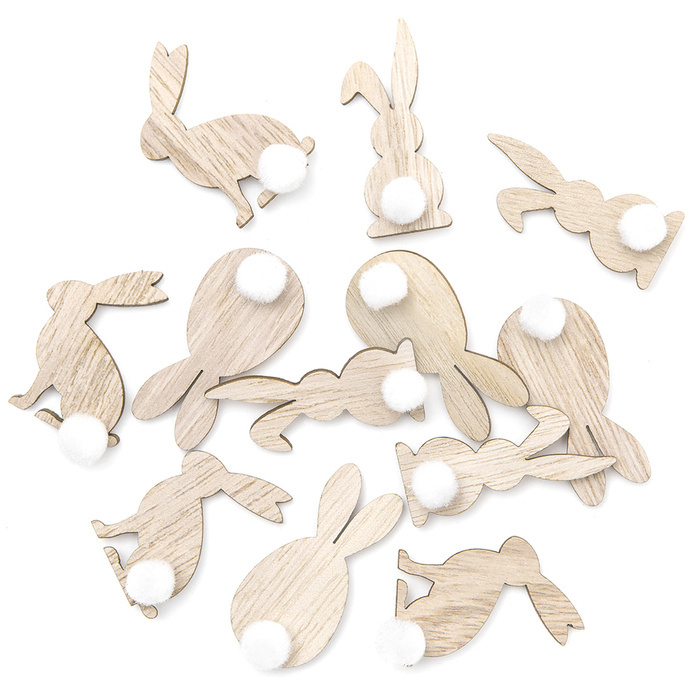Drewniane kształty KRÓLICZKI samoprzylepne 12 szt.