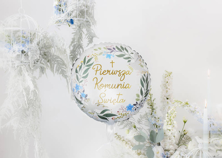 Balon foliowy Pierwsza Komunia Święta okrągły 45 cm