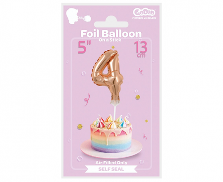 BALON foliowy CYFRA na patyczku ZŁOTY RÓŻ 13 cm
