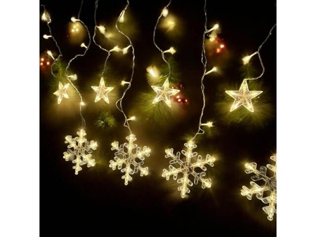 Girlanda lampki Świąteczne kurtyna śnieżynki 135 led biały ciepły 2,5 m