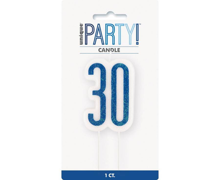 Świeczka urodzinowa na tort liczba "30" niebieska