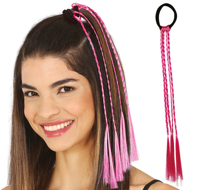 Warkoczyki do włosów na gumce 35 cm fuksja 3 szt.