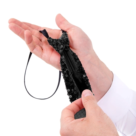 Krawat cekinowy czarny 36 cm na Sylwestra i karnawał