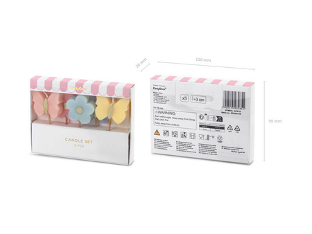 Świeczki na tort pikery kolorowe motyle i kwiaty 5 szt.