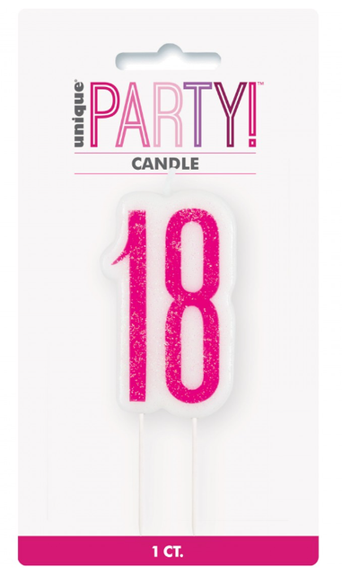 Świeczka urodzinowa na tort liczba "18" różowa