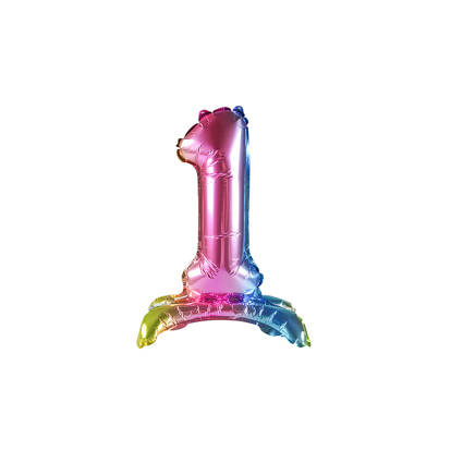 BALON foliowy stojący CYFRA tęczowa 38 cm PartyTime