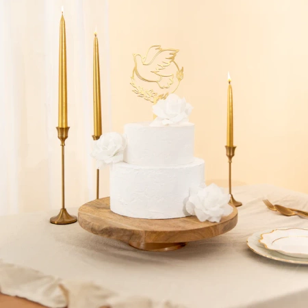 Topper lustrzany na tort Komunia Święta Gołąb 13 cm