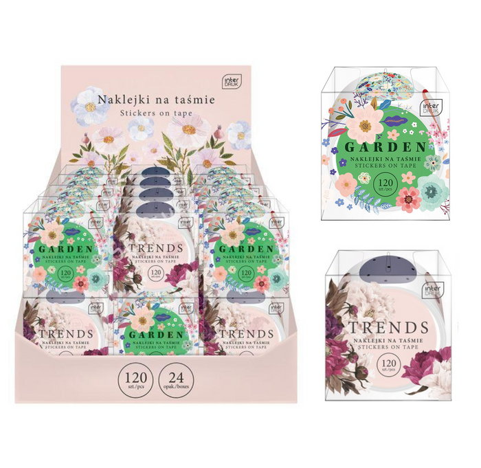 Naklejki na taśmie FLOWERS kwiatowe wzory 120 szt.