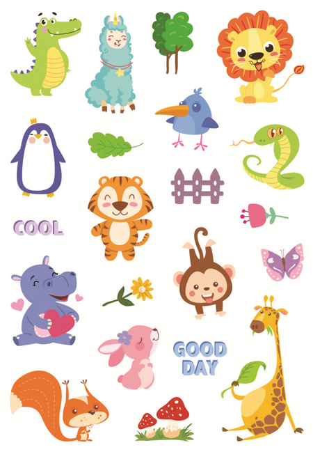 Tatuaże zmywalne wodne świecące w ciemności Zwierzątka z ZOO 40 szt.