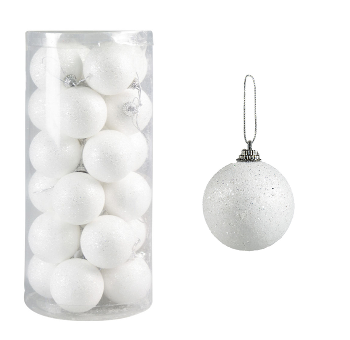Bombki choinkowe białe brokatowe (24 szt.)