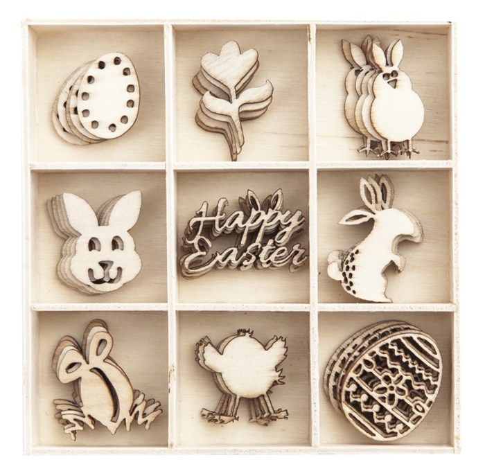 Wielkanocne kształty z drewna 45 szt.