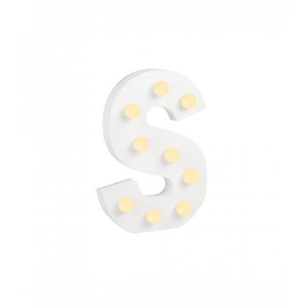 Świecąca Litera LED "S" Light Letter, drewniana biała 17x12 cm