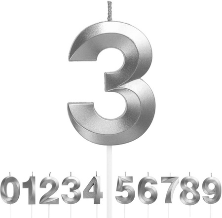 Świeczka urodzinowa na tort cyfra elegancka srebrna mała 1 szt.