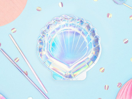 Talerzyki papierowe Muszelka Syrenka opalizujące 18,5cm 6szt