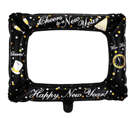 Dmuchana ramka do zdjęć na Sylwestra selfie Happy New Year czarna