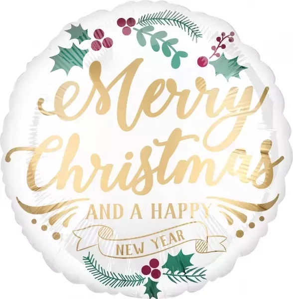 Merry Christmas and happy New Year biały balon foliowy