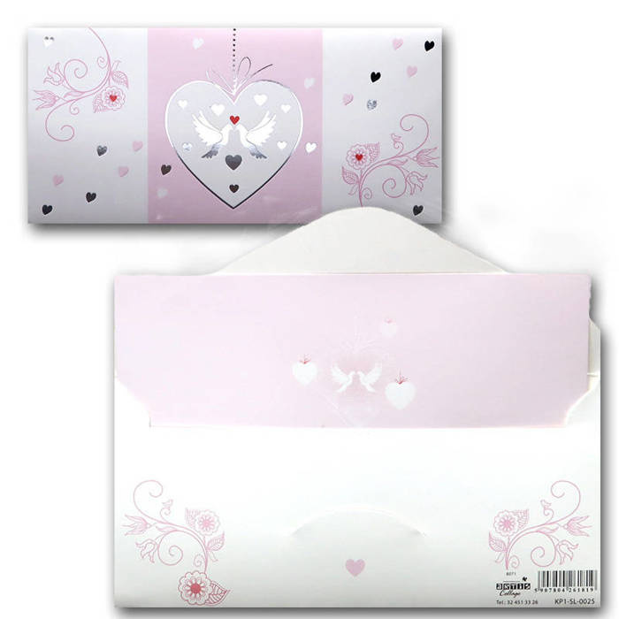 Koperta podarunkowa z bilecikiem GOŁĄBKI chrzest komunia ślub