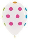 Balon Sempertex Transparentny w Neonowe Kropki 12'' 1 szt