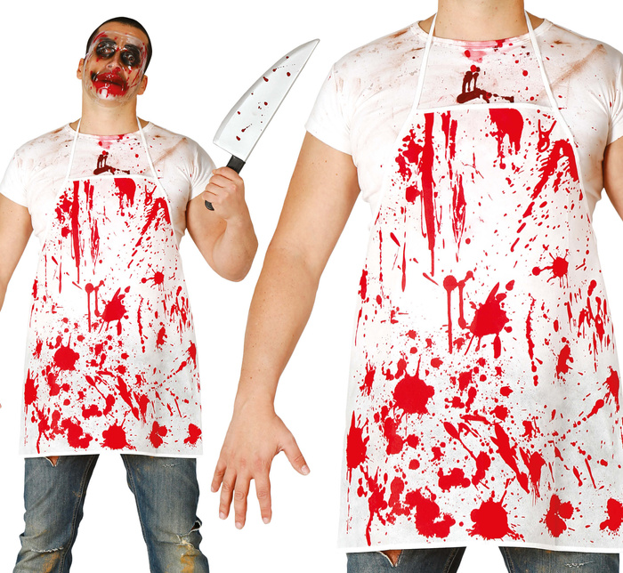 Zakrwawiony fartuch rzeźnika biały Halloween