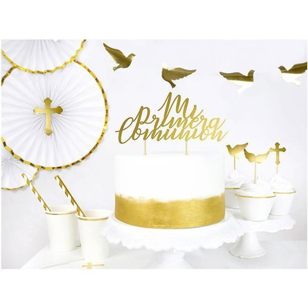 Pikery toppery I Komunia Święta złote dekoracje na tort 1,5cm 6szt