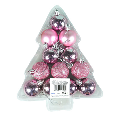 Bombki choinkowe różowe w pudełku choinka (12 szt.)