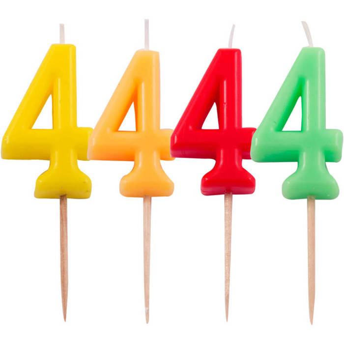Świeczka na tort cyfra 4 Neonowe kolory 1 szt.