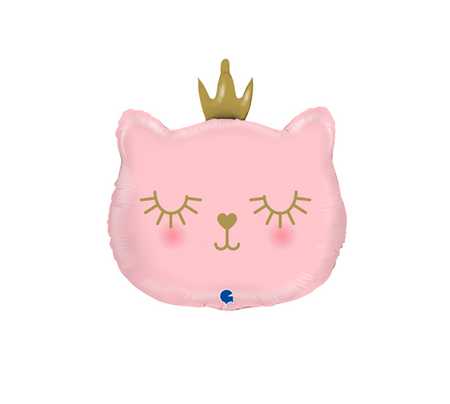 Różowy kotek z koroną balon foliowy 26"