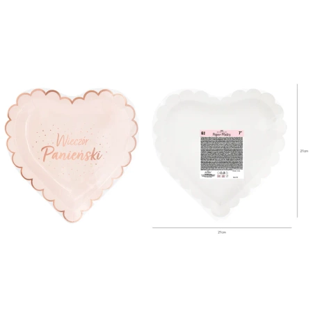 Talerzyki papierowe Wieczór Panieński Serce różowe 9 cali 6 szt.