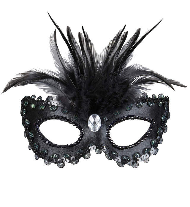 Maska czarna wenecka z piórami