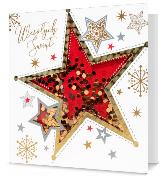 Kartka okolicznościowa Wesołych Świąt! gwiazdka z brokatem 3D