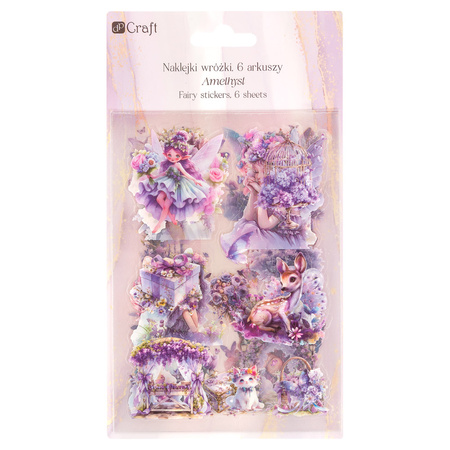 Naklejki połyskujące wróżki fioletowe PET 6 arkuszy 10,5x15 cm