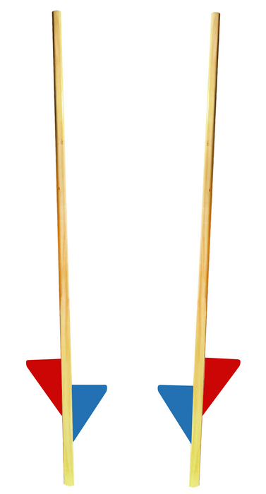 Szczudła drewniane cyrkowe dwustopniowe podwójne CZERWONO NIEBIESKIE 170 cm dla dzieci i dorosłych