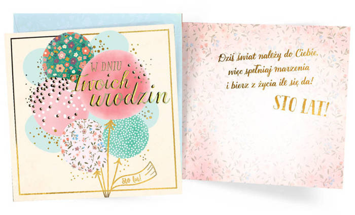 Kartka urodzinowa karnet BALONIKI 15,5 x 15,5 cm