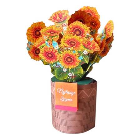 Kartka okolicznościowa 3D przestrzenna Bukiet Słoneczniki Najlepsze Życzenia