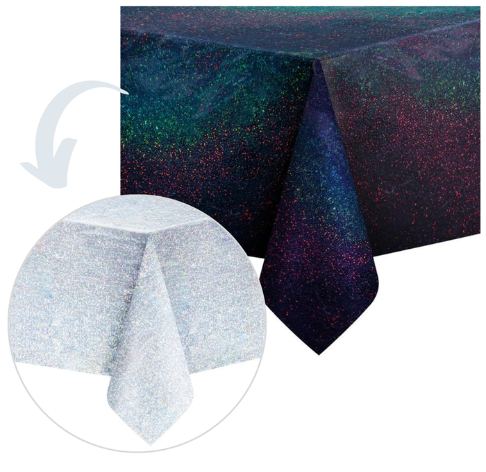 Obrus foliowy holograficzny DWUSTRONNY czarny/srebrny 137 x 274 cm