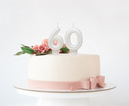 Świeczka urodzinowa cyfra 6 jak balon foliowy perłowa biała, 7 cm