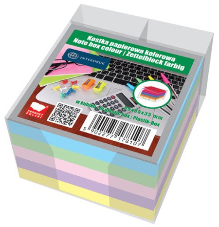 Kostka papierowa kolorowa 85x85x35 mm + pojemnik