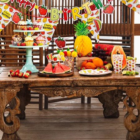 Papierowe słomki rurki ananas truskawka 6 szt.