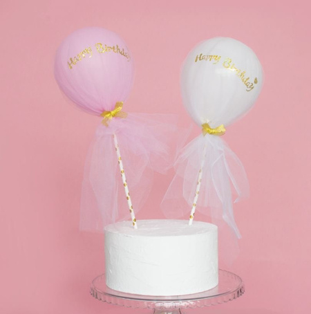 Balon gumowy Happy Birthday z tiulem i słomką