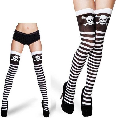 Zakolanówki Pończochy Piratki w paski z czaszką