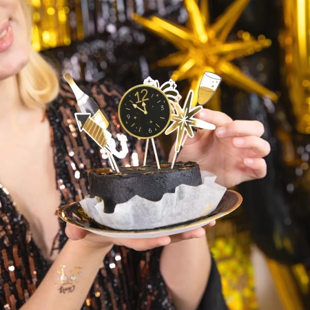 Dekoracja ciasta - pikery toppery Nowy Rok, Sylwester - 6 szt.