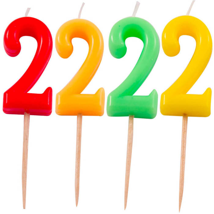 Świeczka na tort cyfra 2 Neonowe kolory 1 szt.