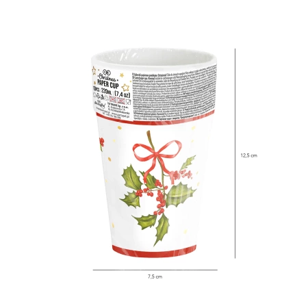 Kubeczki papierowe świąteczny wzór Gałązka 220ml 10szt.