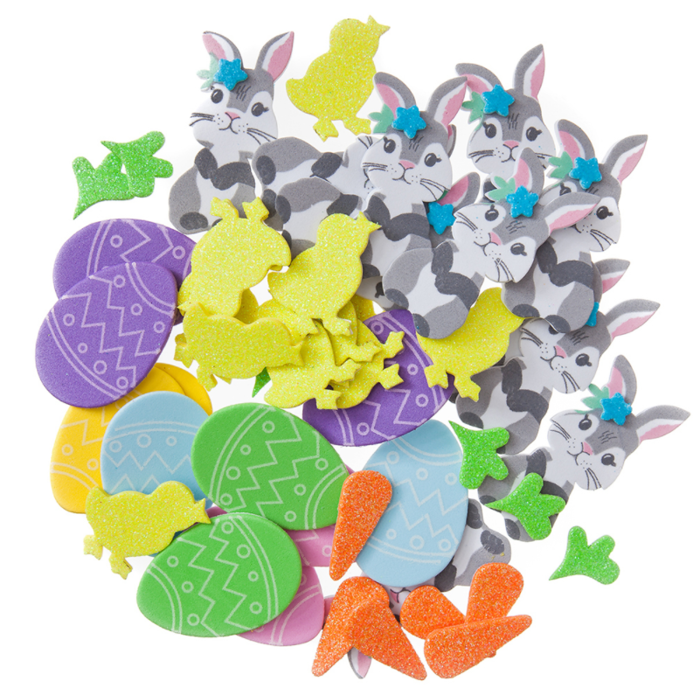 Naklejki z pianki Wielkanocne - Króliczki, Pisanki, Kurczaczki 48 szt.