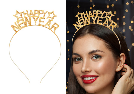 Opaska Happy New Year złota na Sylwestra