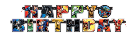 Baner urodzinowy girlanda "Happy Birthday" Justice League 200 cm