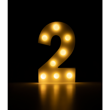 Świecąca Cyfra LED "2" Light Letter, drewniana biała 17x12 cm