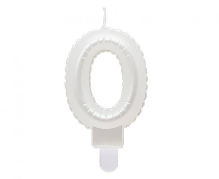 Świeczka urodzinowa cyfra 0 jak balon foliowy perłowa biała, 7 cm