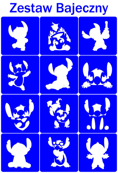 Szablony do tatuaży brokatowych Zestaw Stich 12 szt.